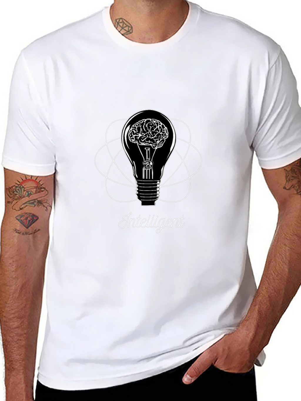 Intelligent Brain Light Bulb Graphic Tee - Black