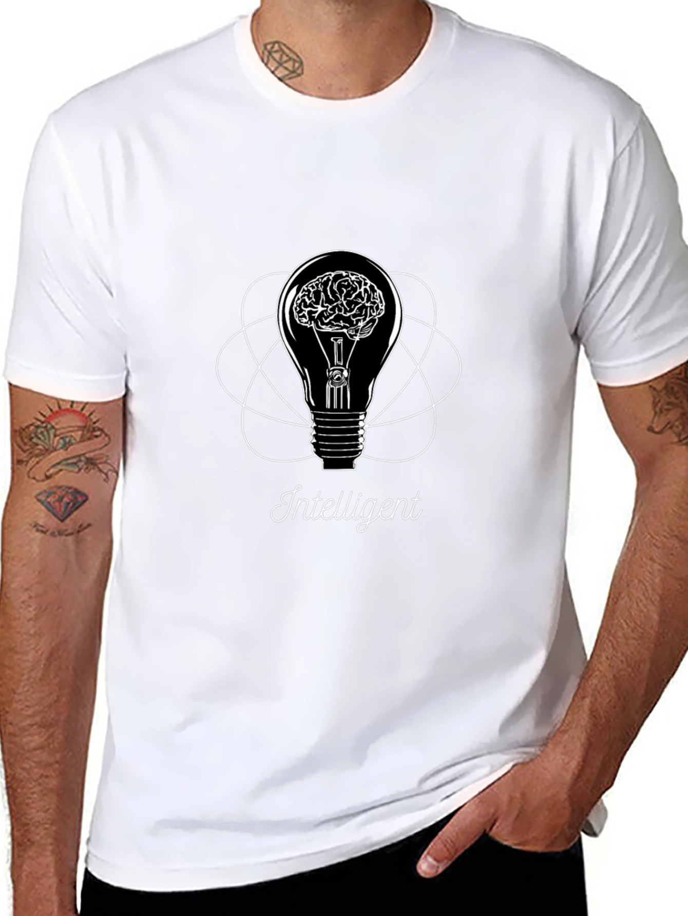 Intelligent Brain Light Bulb Graphic Tee - Black