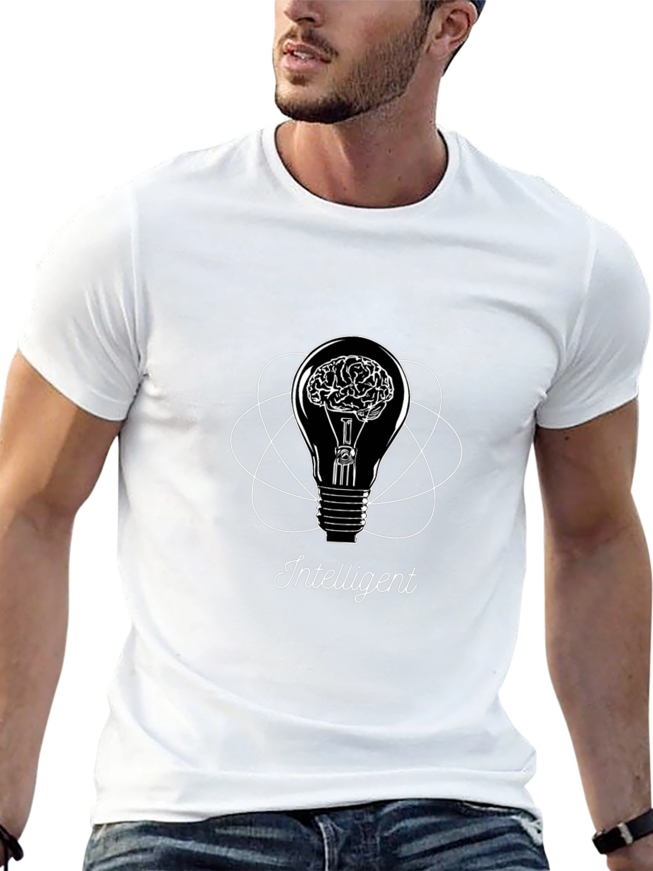 Intelligent Brain Light Bulb Graphic Tee - Black