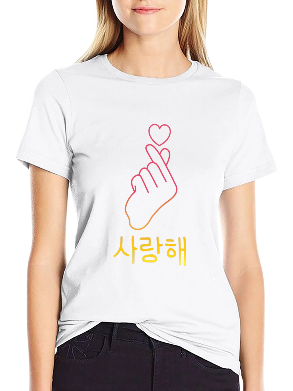 Korean Finger Heart Black T-Shirt