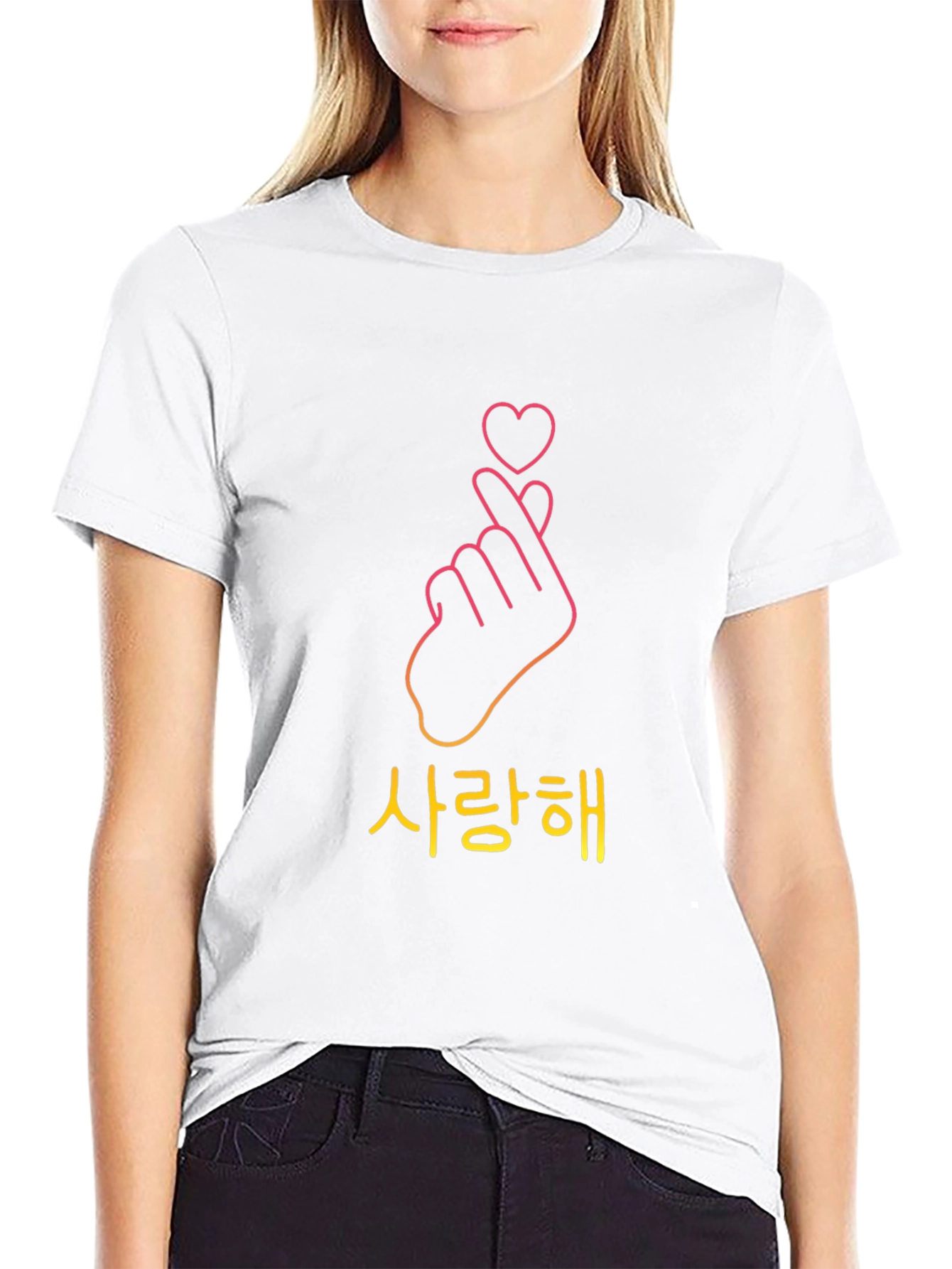 Korean Finger Heart Black T-Shirt