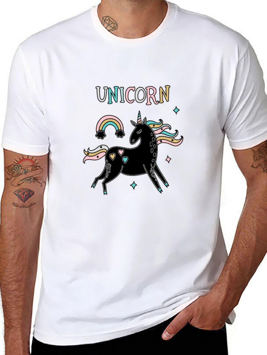 Unicorn Rainbow Graphic Black T-Shirt