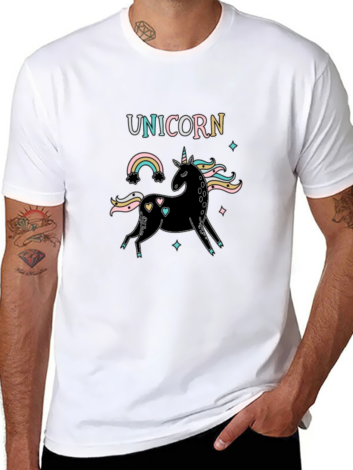 Unicorn Rainbow Graphic Black T-Shirt