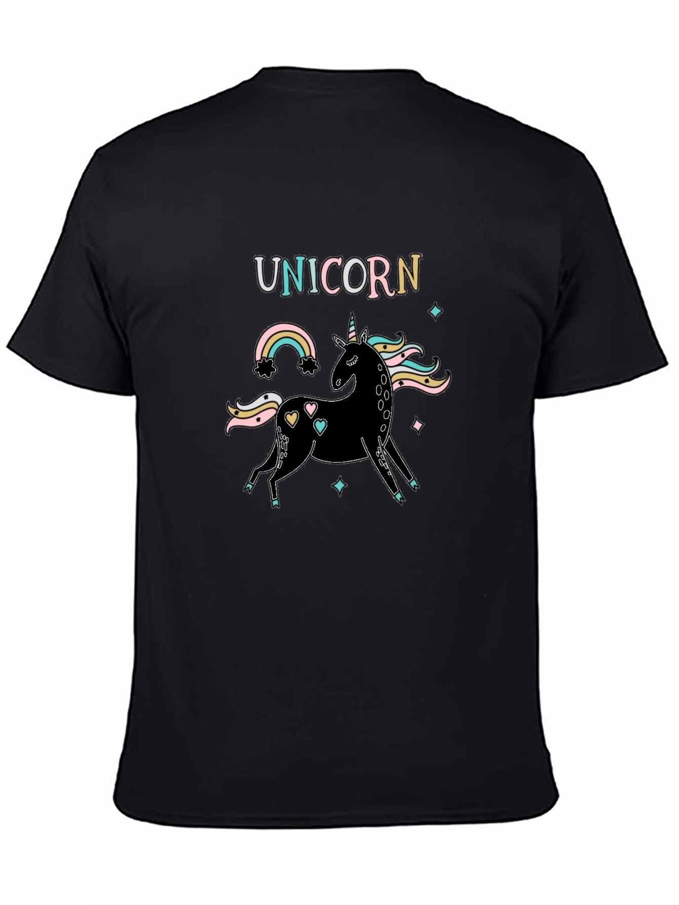 Unicorn Rainbow Graphic Black T-Shirt