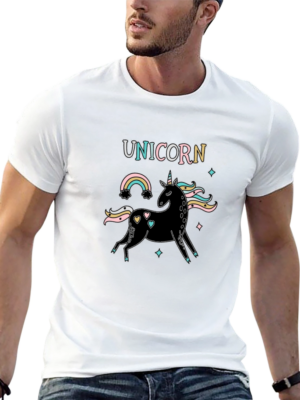 Unicorn Rainbow Graphic Black T-Shirt
