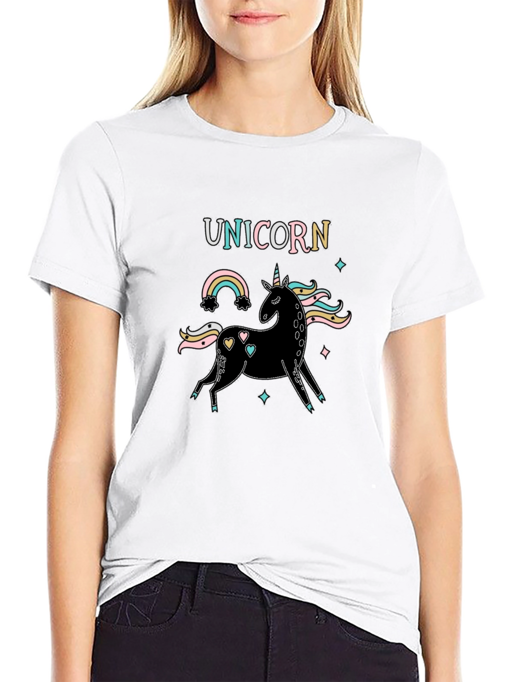 Unicorn Rainbow Graphic Black T-Shirt