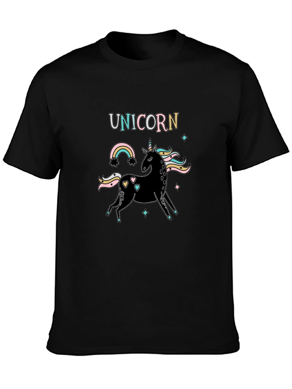 Unicorn Rainbow Graphic Black T-Shirt