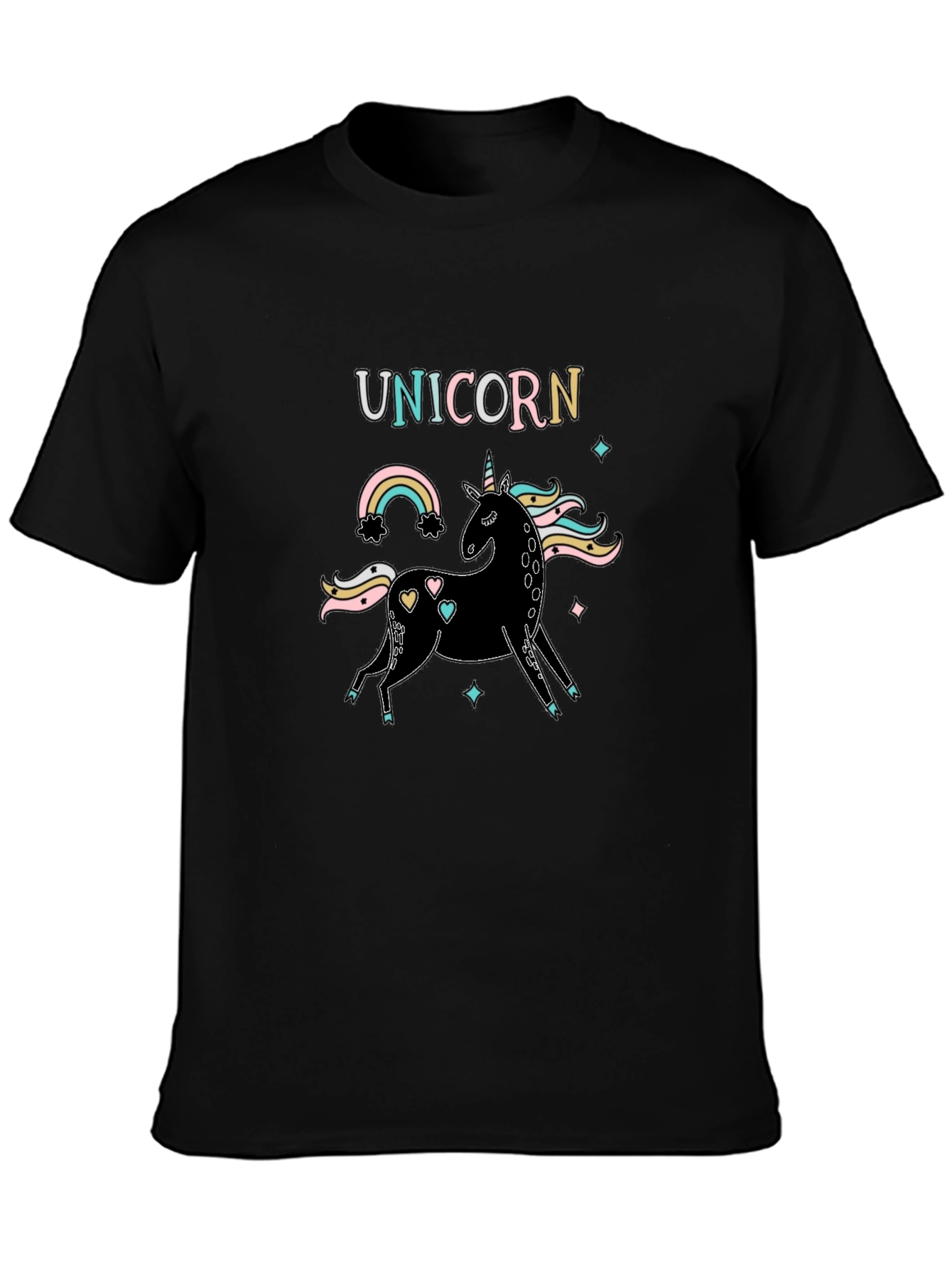 Unicorn Rainbow Graphic Black T-Shirt