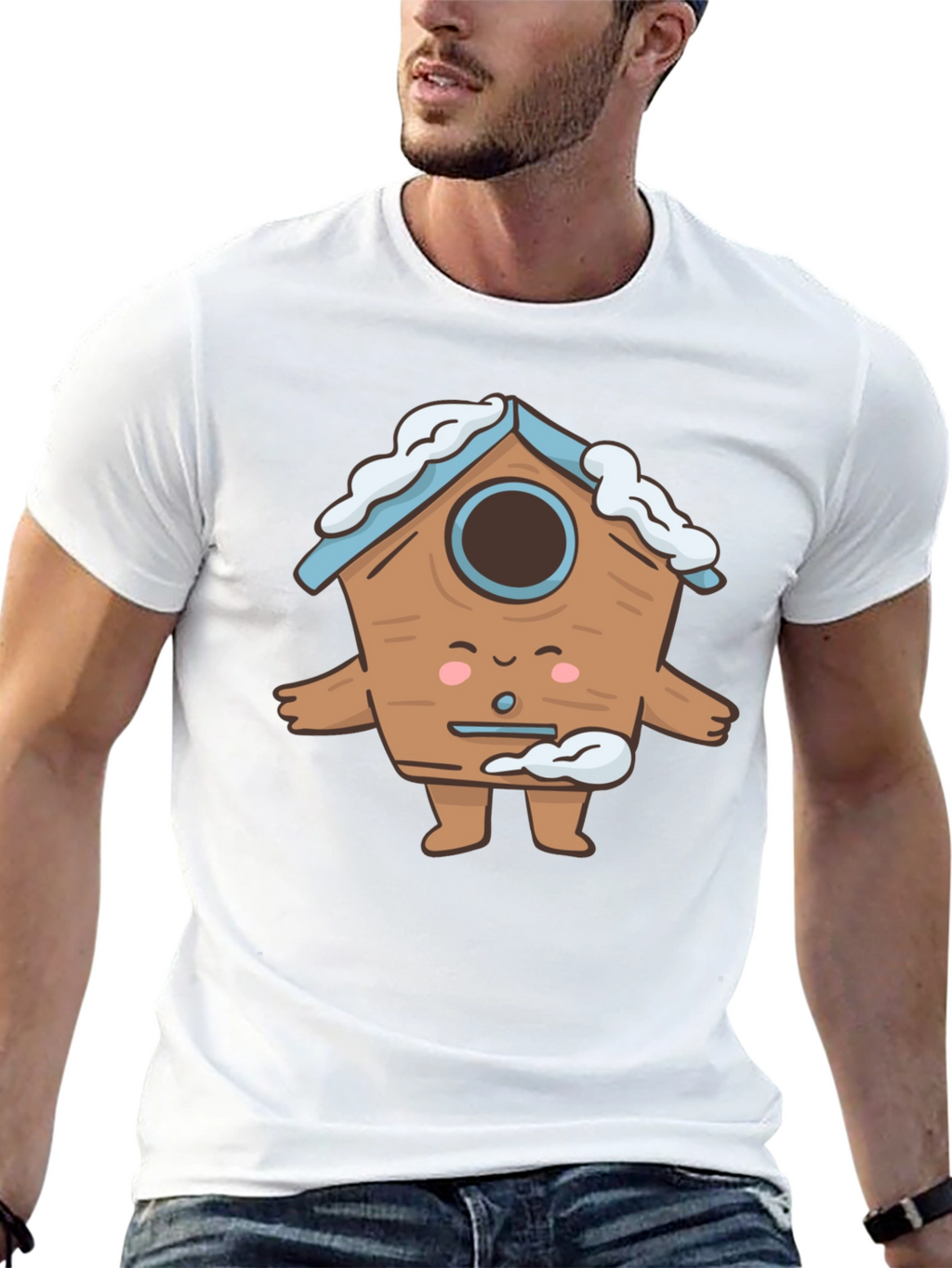 Cute Birdhouse Character T-Shirt - Black
