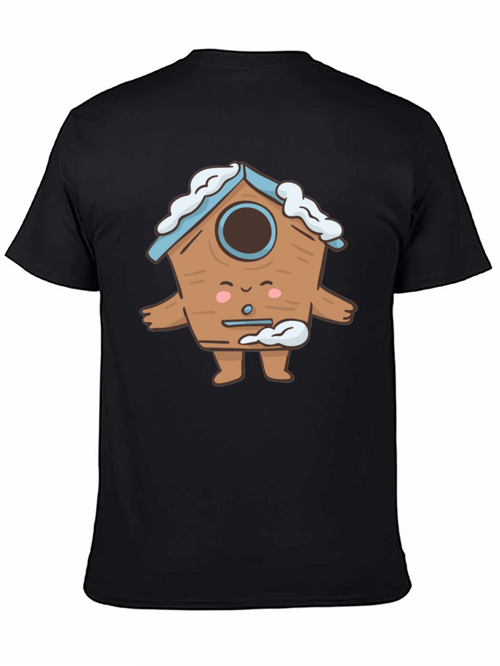 Cute Birdhouse Character T-Shirt - Black