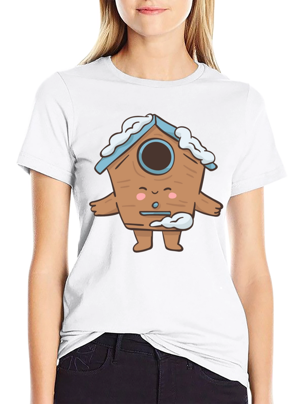 Cute Birdhouse Character T-Shirt - Black