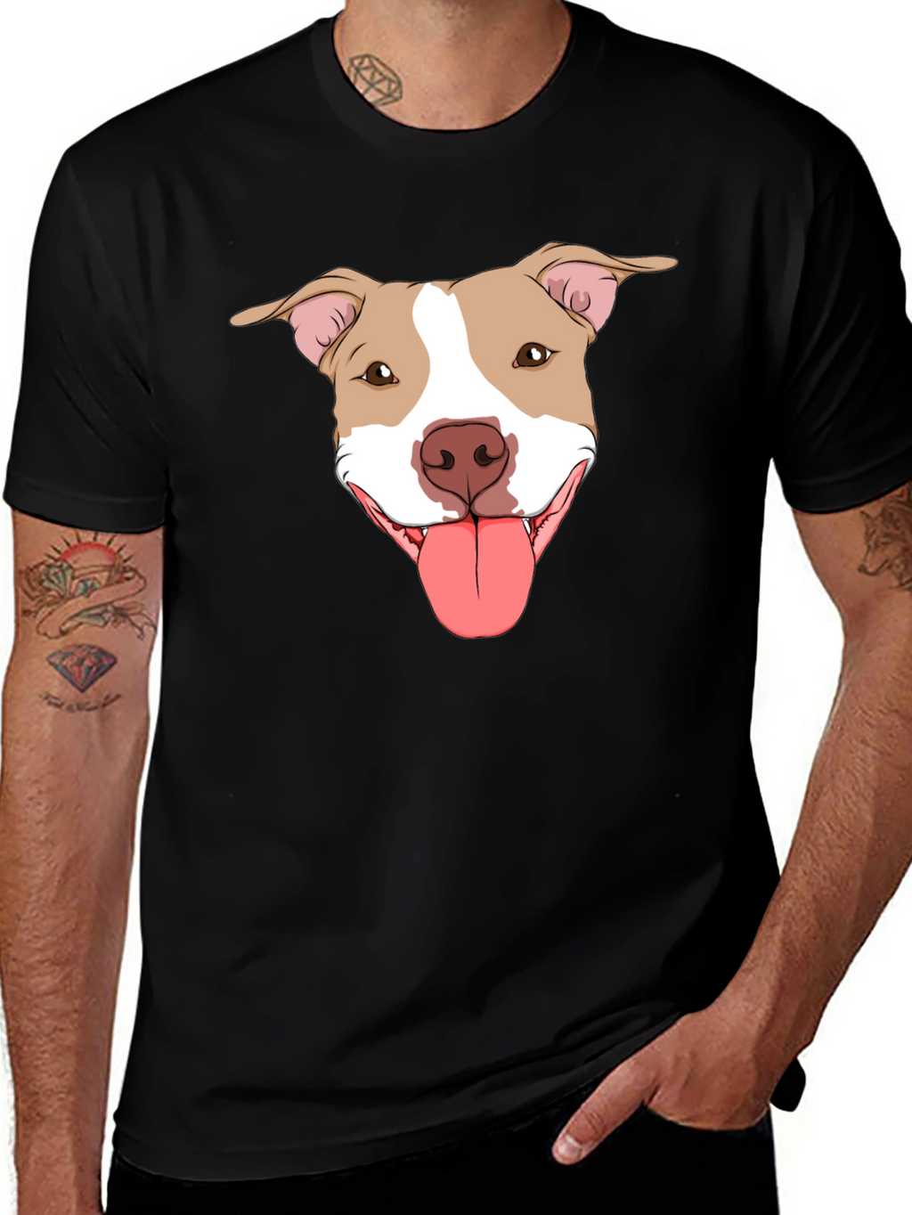 Pitbull Dog Graphic Tee -  Black Cotton T-Shirt