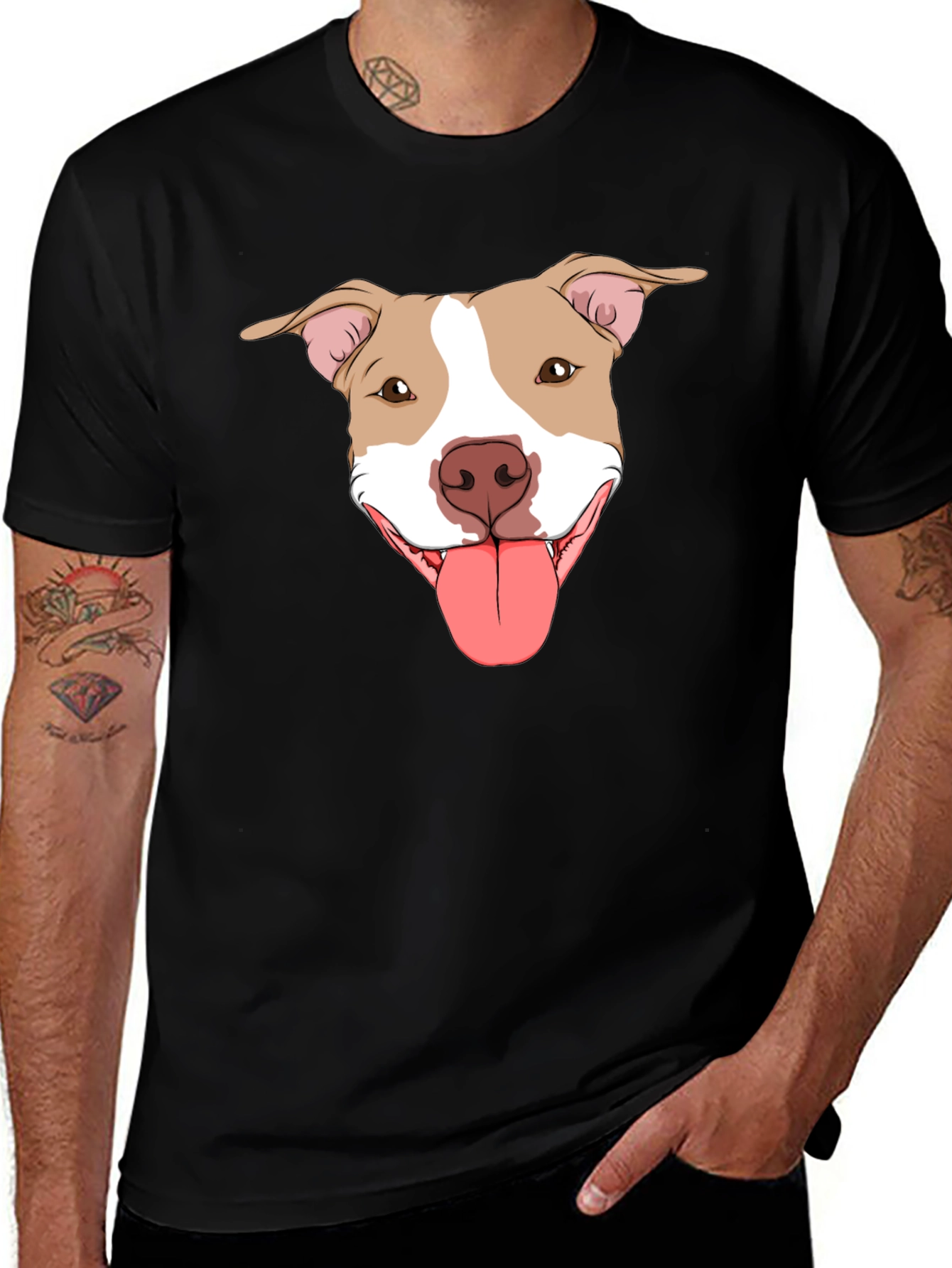 Pitbull Dog Graphic Tee -  Black Cotton T-Shirt