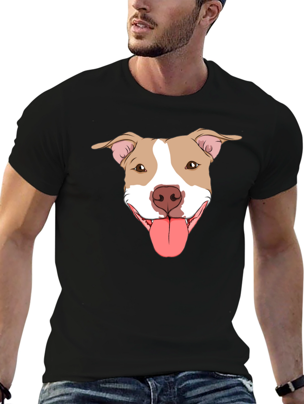 Pitbull Dog Graphic Tee -  Black Cotton T-Shirt