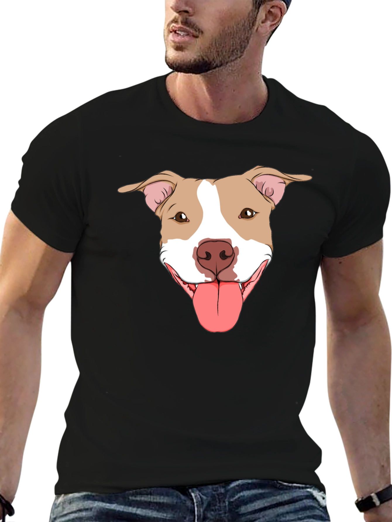Pitbull Dog Graphic Tee -  Black Cotton T-Shirt