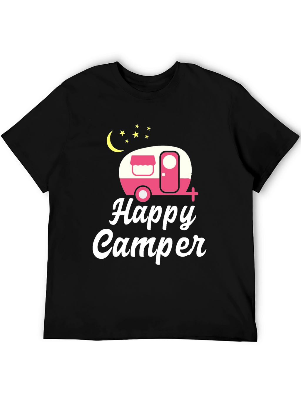 Happy Camper Graphic Tee - Black Cotton T-Shirt