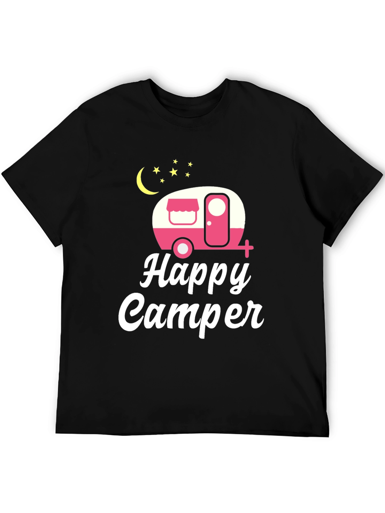Happy Camper Graphic Tee - Black Cotton T-Shirt