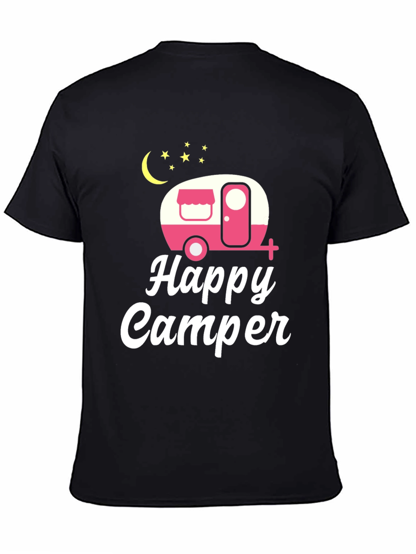 Happy Camper Graphic Tee - Black Cotton T-Shirt