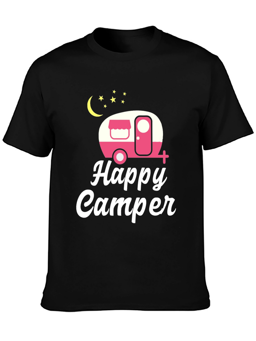 Happy Camper Graphic Tee - Black Cotton T-Shirt