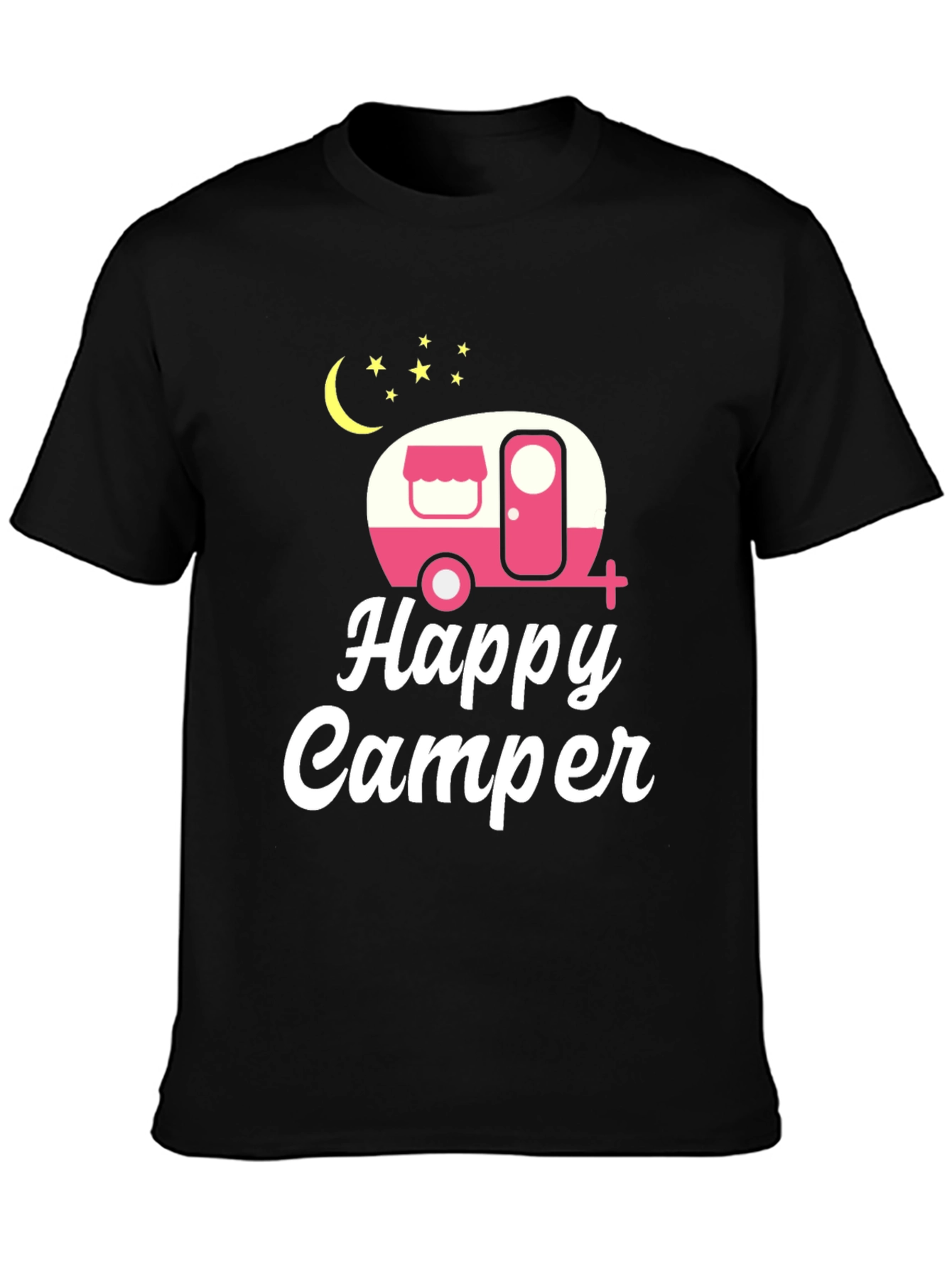 Happy Camper Graphic Tee - Black Cotton T-Shirt