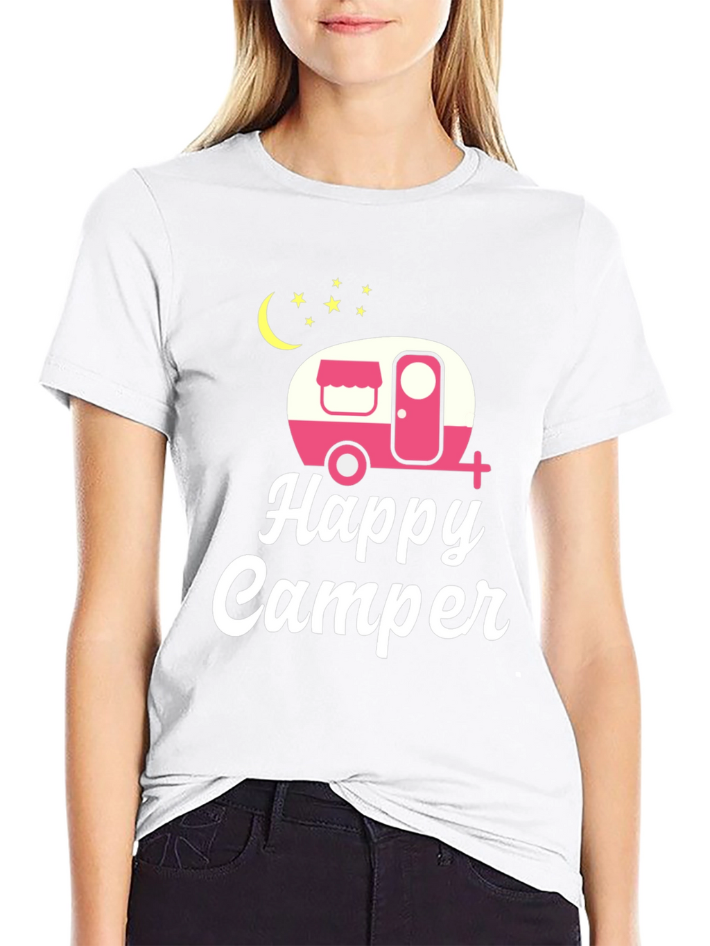 Happy Camper Graphic Tee - Black Cotton T-Shirt