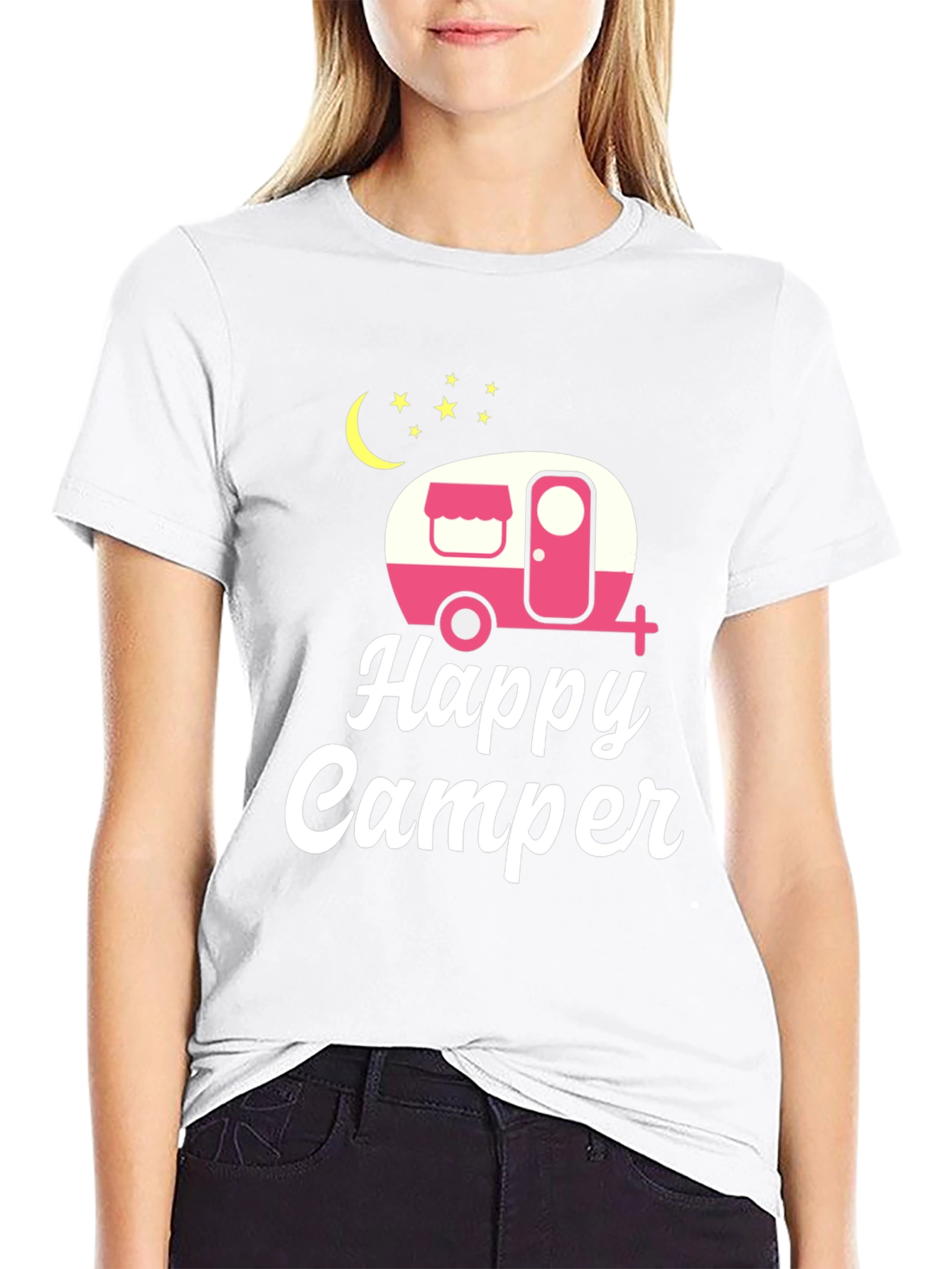 Happy Camper Graphic Tee - Black Cotton T-Shirt