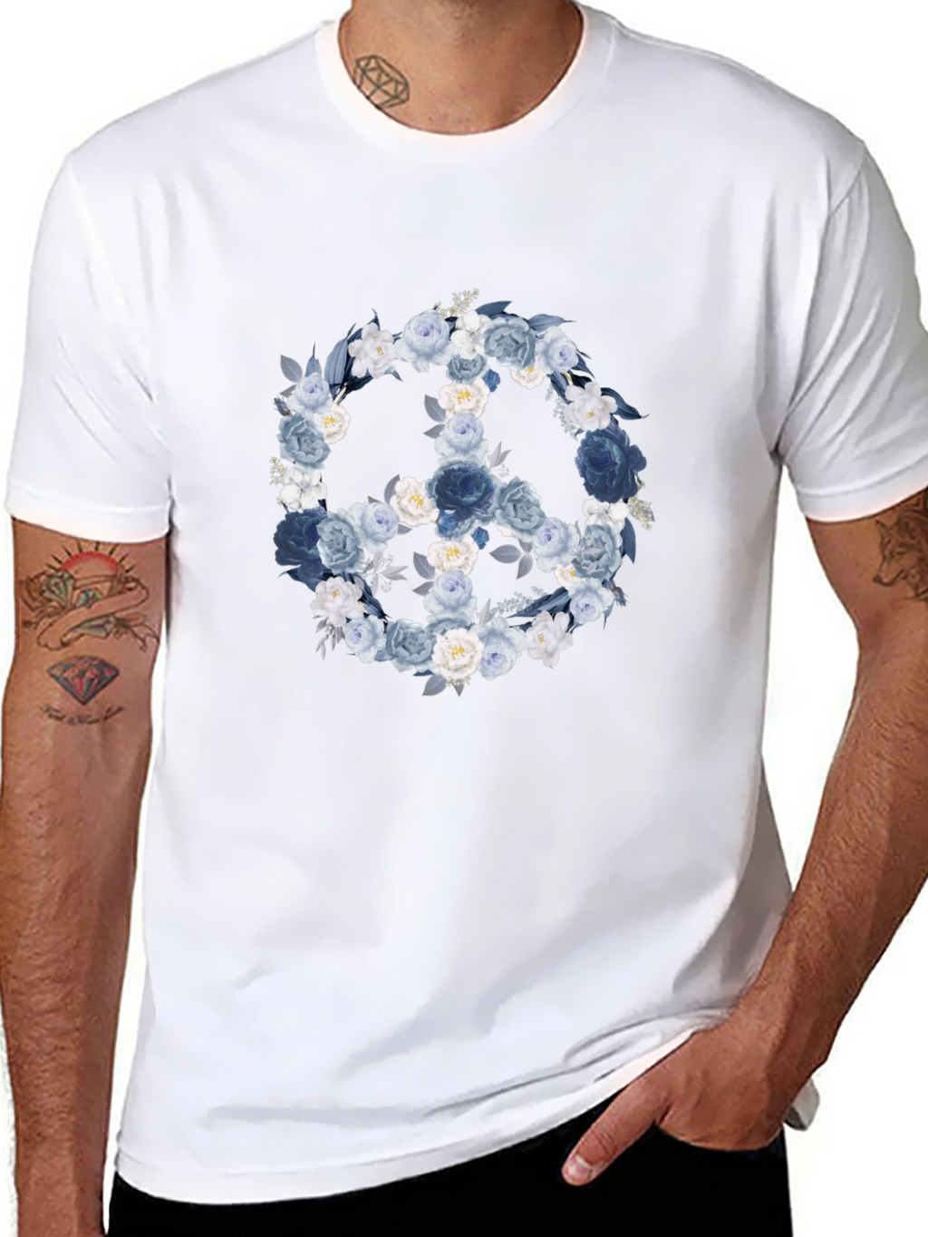 Floral Peace Sign T-Shirt - Black