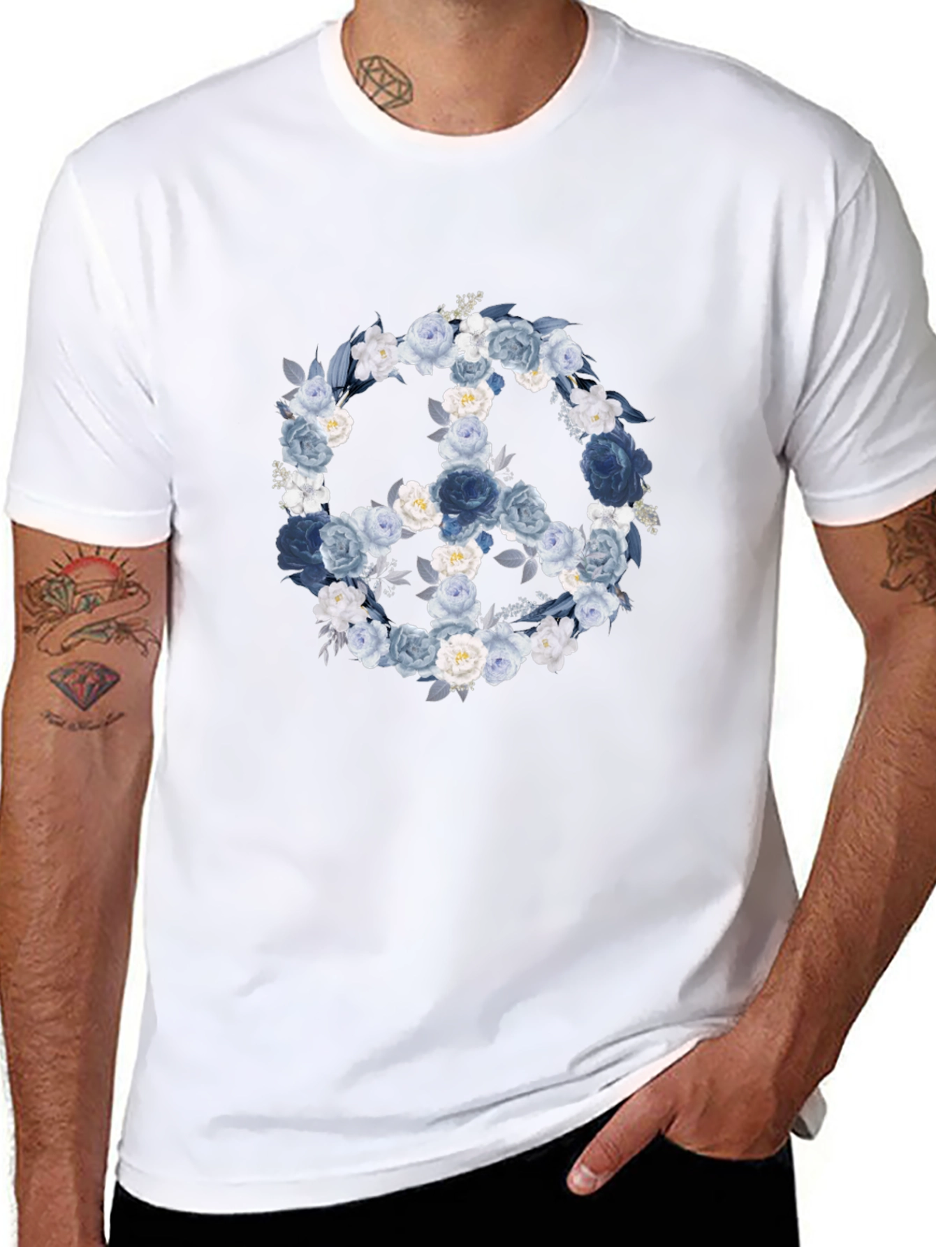 Floral Peace Sign T-Shirt - Black
