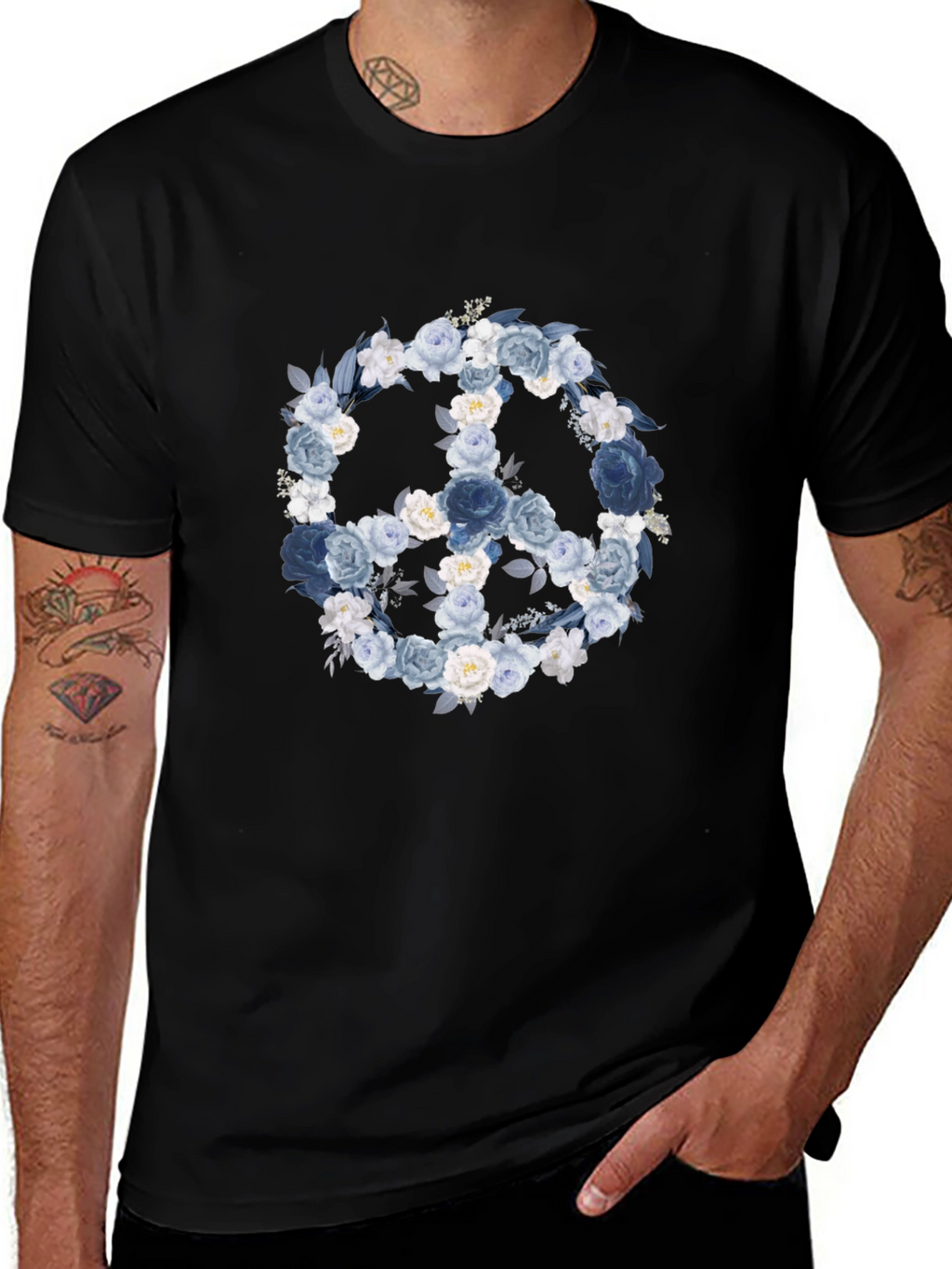 Floral Peace Sign T-Shirt - Black