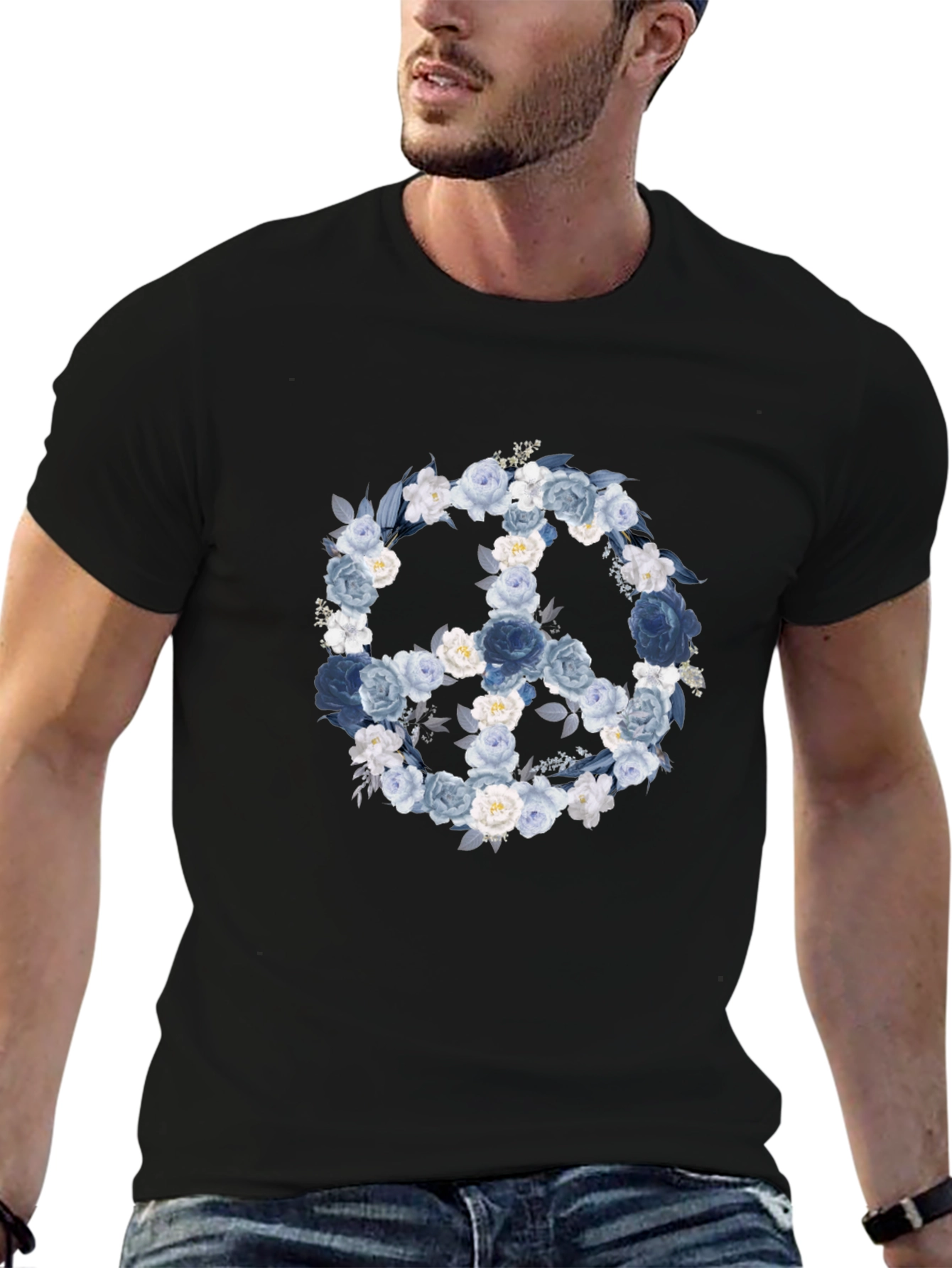 Floral Peace Sign T-Shirt - Black