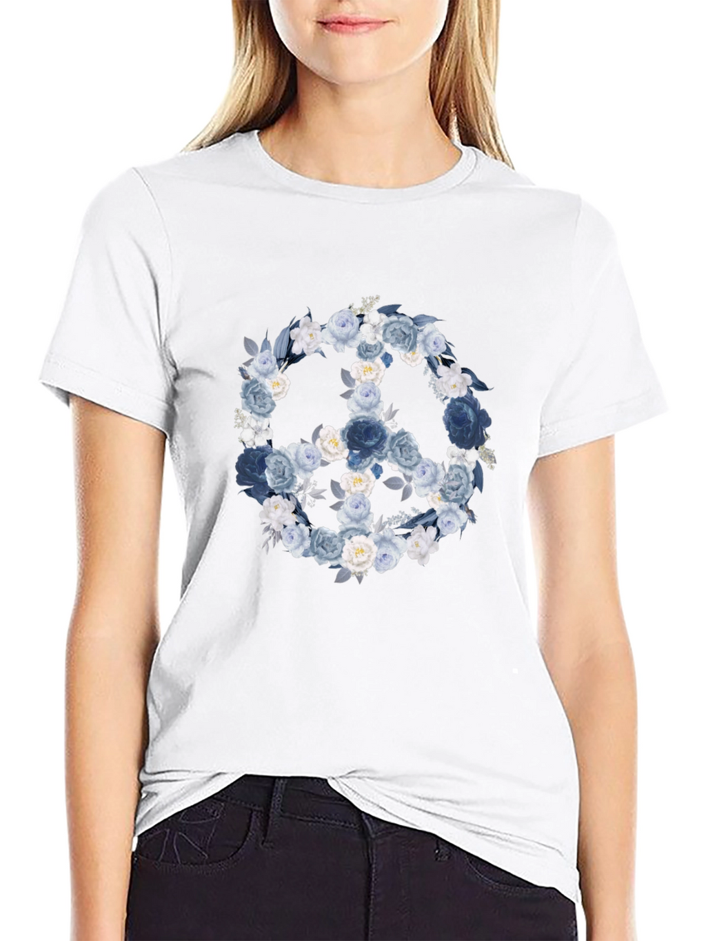 Floral Peace Sign T-Shirt - Black