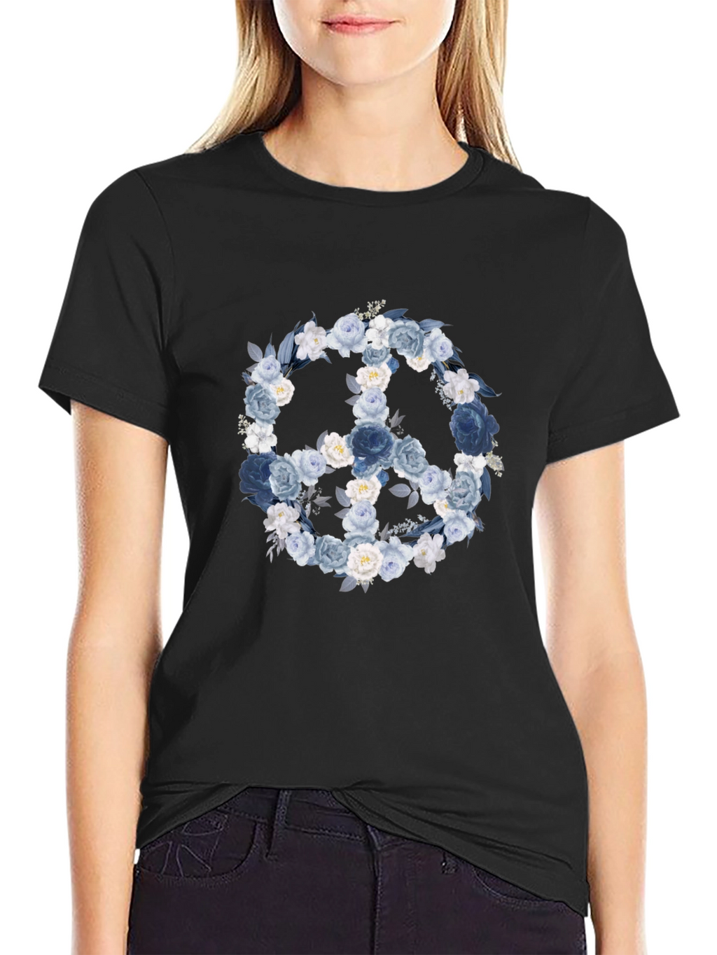 Floral Peace Sign T-Shirt - Black