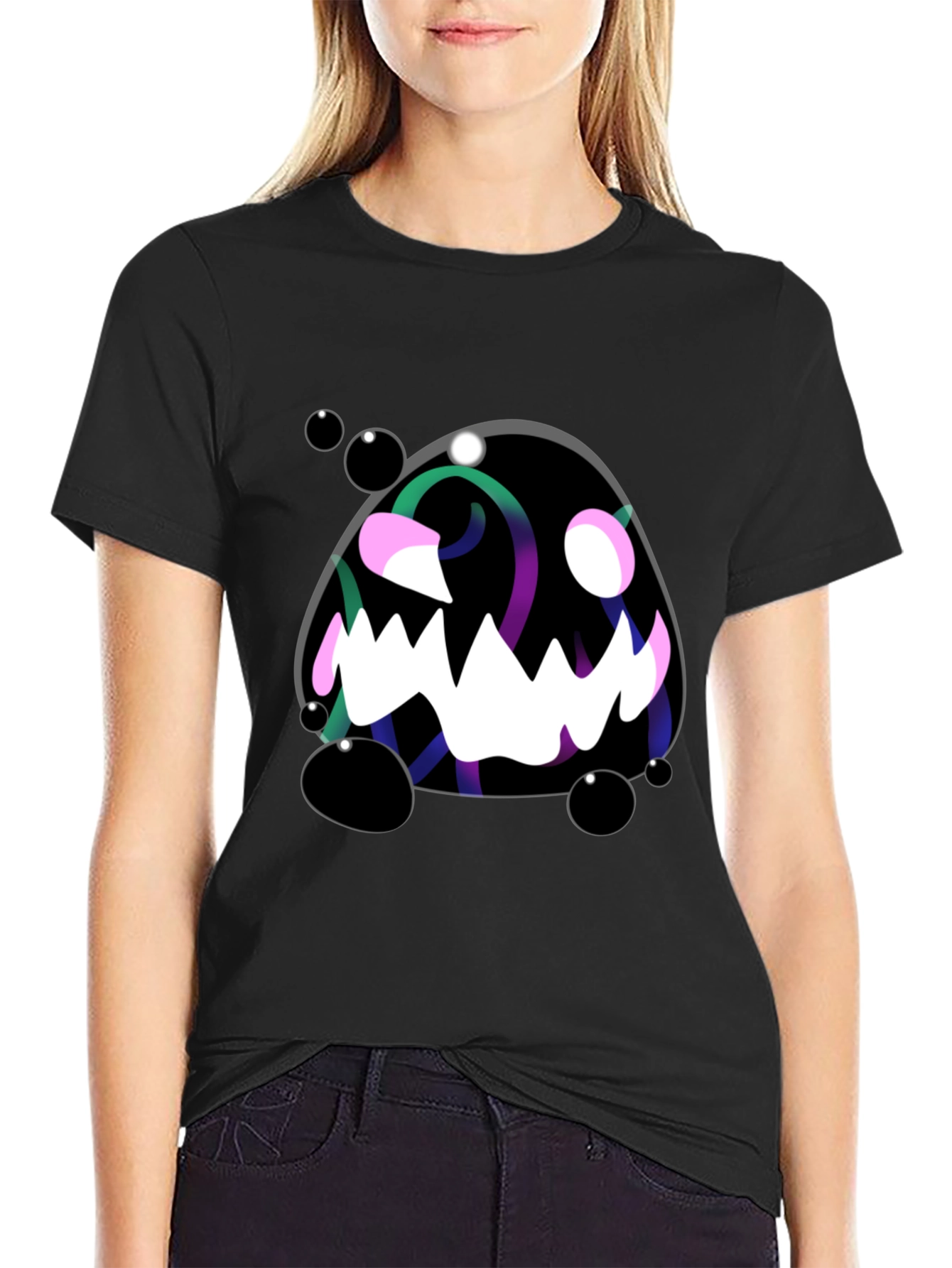 Monster Graphic Black Tee - Spooky Fun!