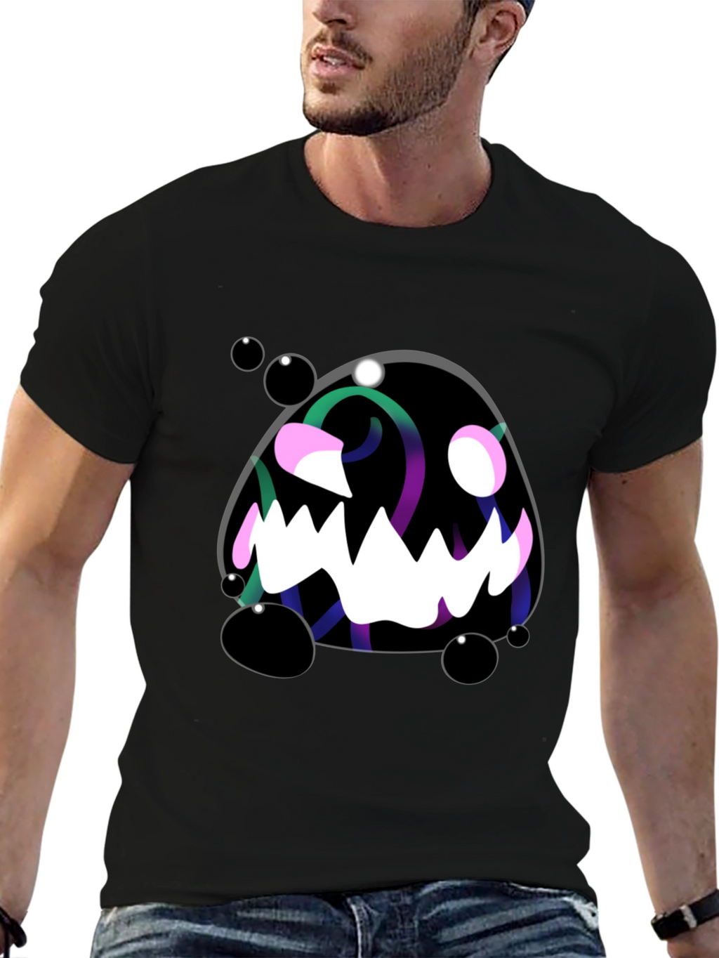 Monster Graphic Black Tee - Spooky Fun!