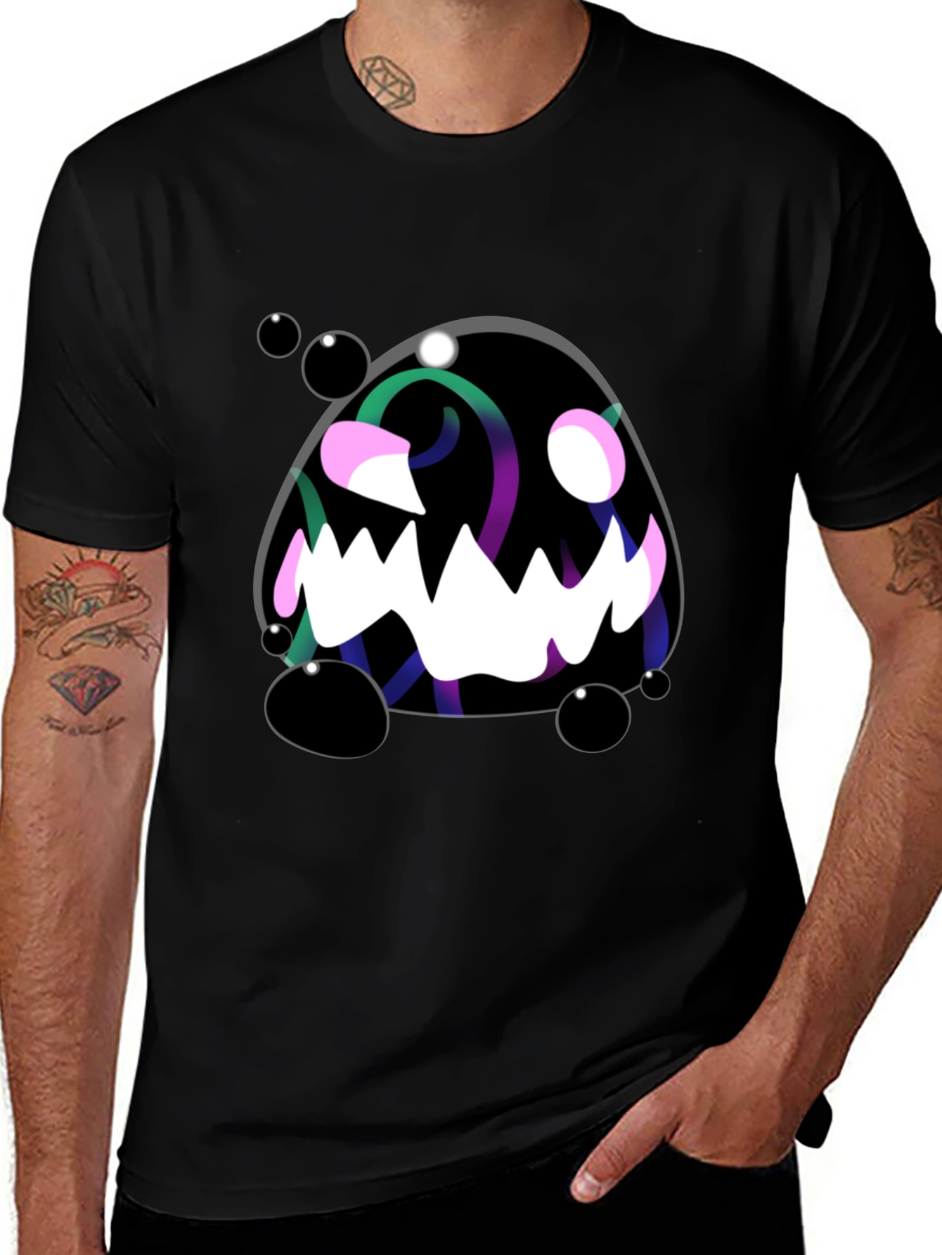 Monster Graphic Black Tee - Spooky Fun!