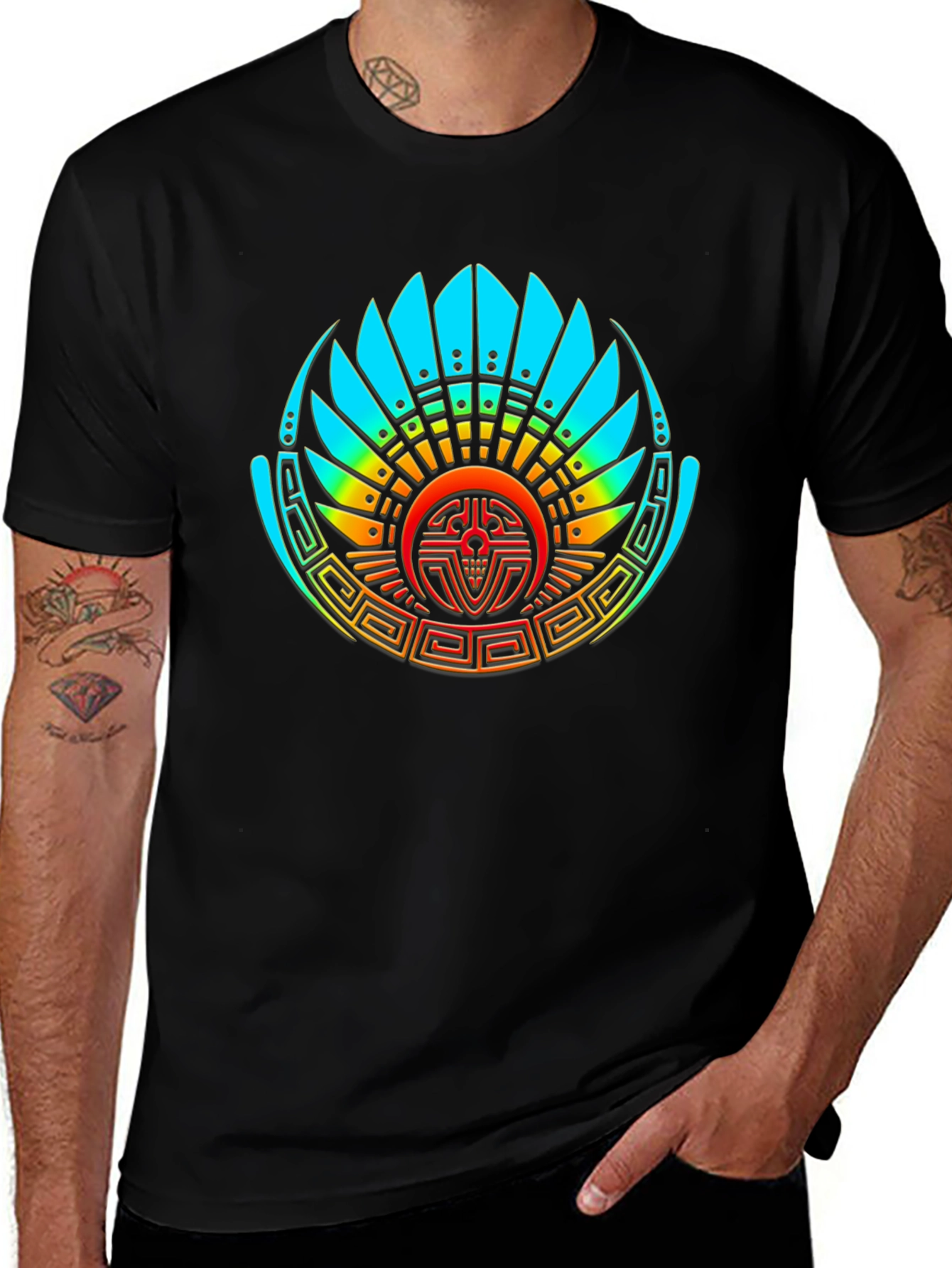Aztec Feathered Serpent Graphic Tee - Black