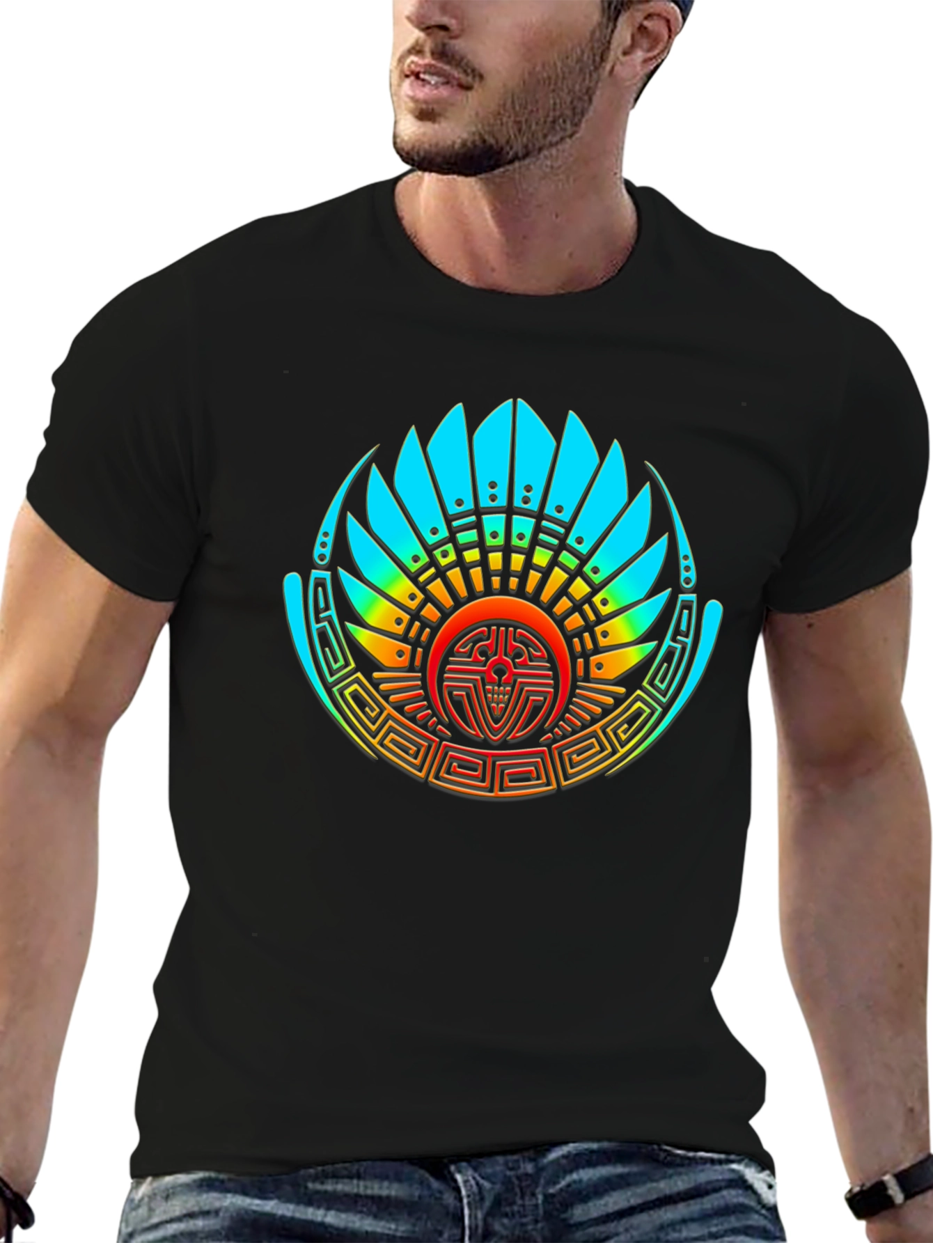 Aztec Feathered Serpent Graphic Tee - Black