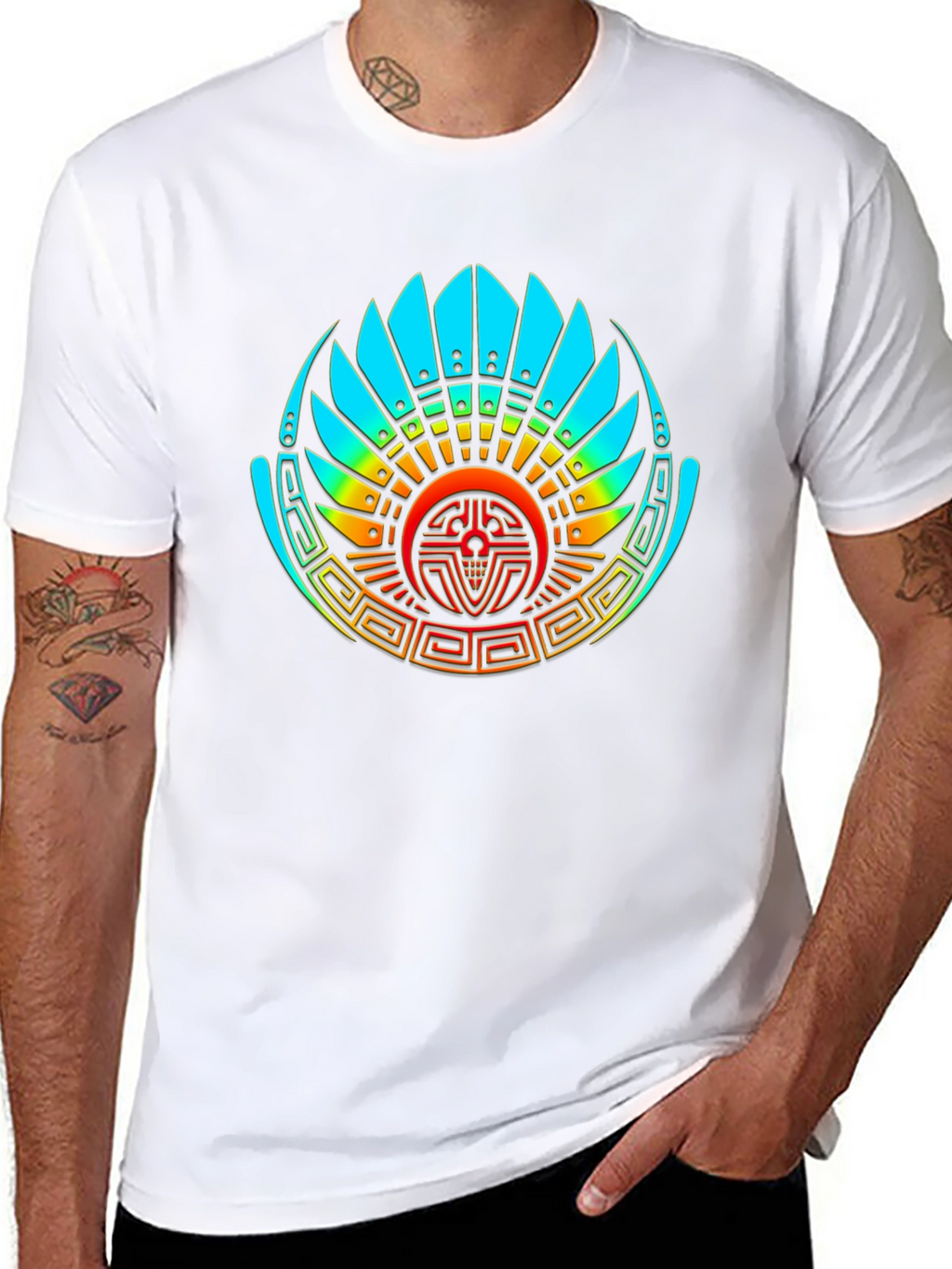 Aztec Feathered Serpent Graphic Tee - Black