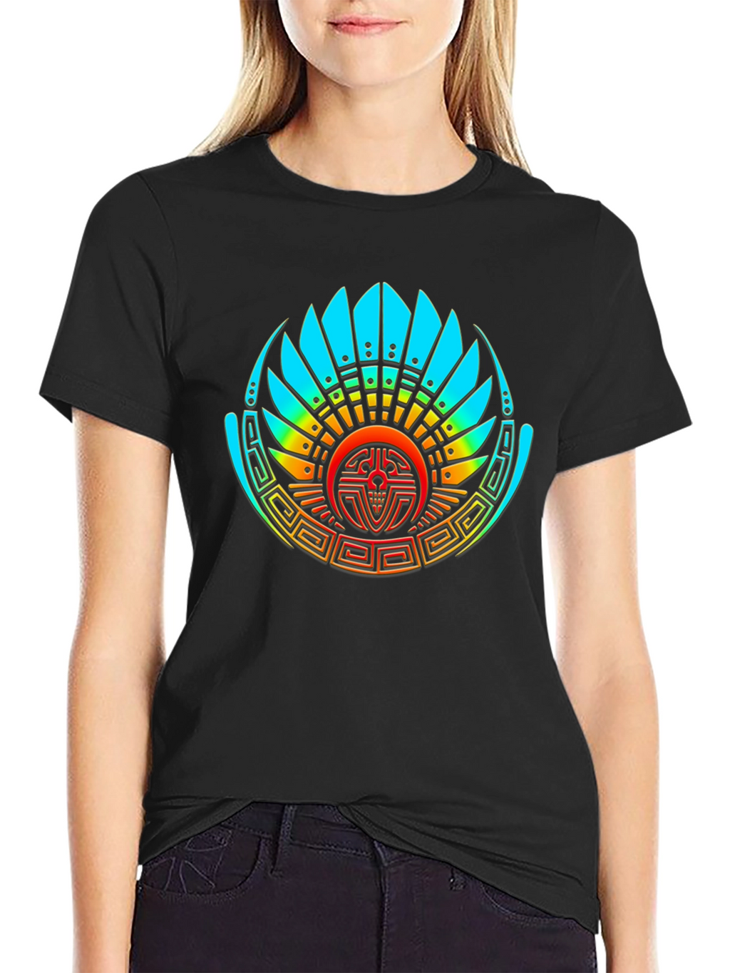 Aztec Feathered Serpent Graphic Tee - Black