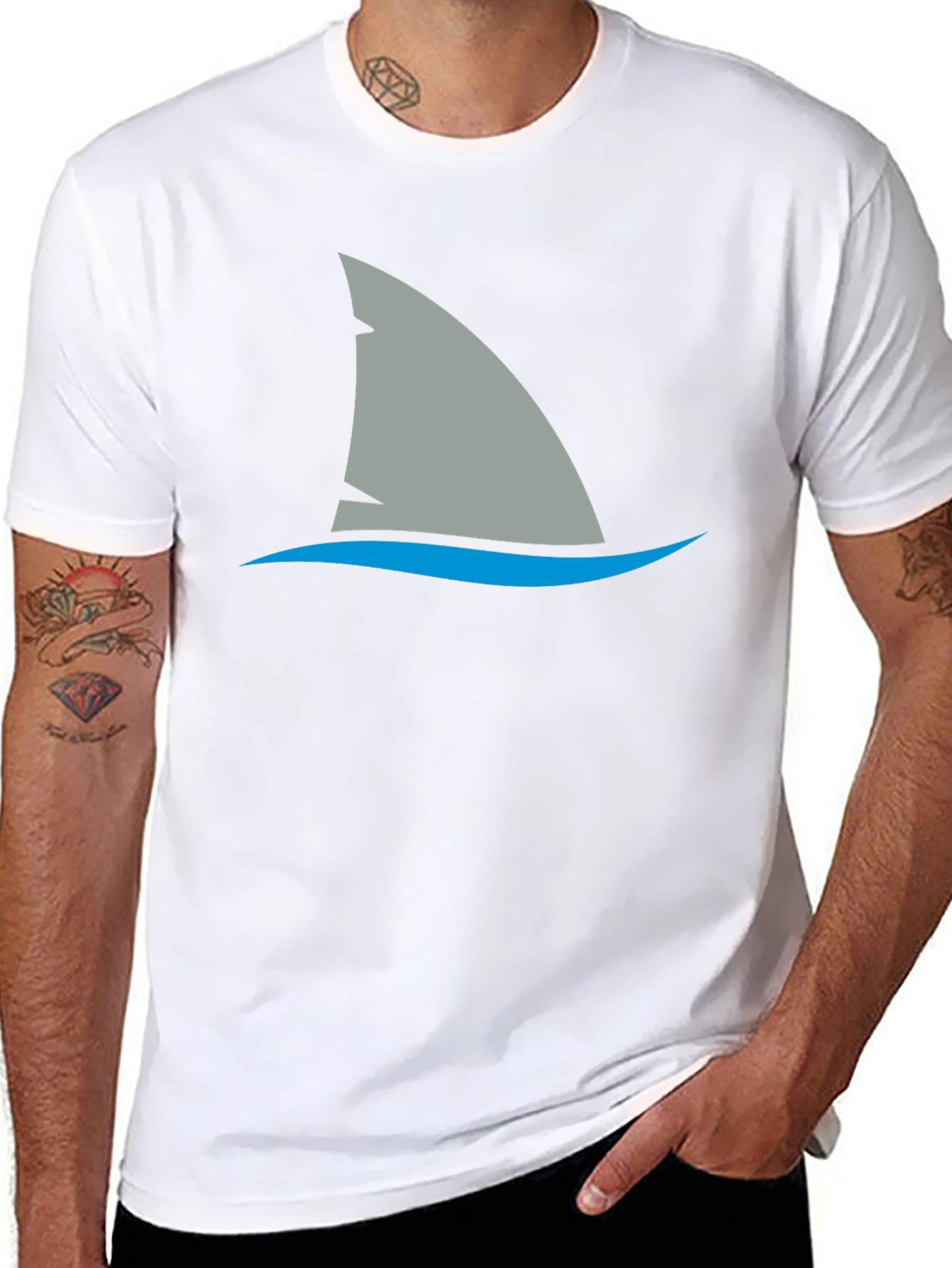 Shark Fin Graphic Tee - Black Cotton Comfort