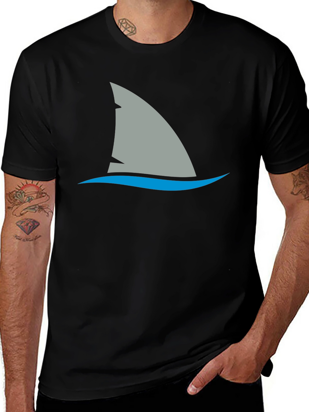 Shark Fin Graphic Tee - Black Cotton Comfort