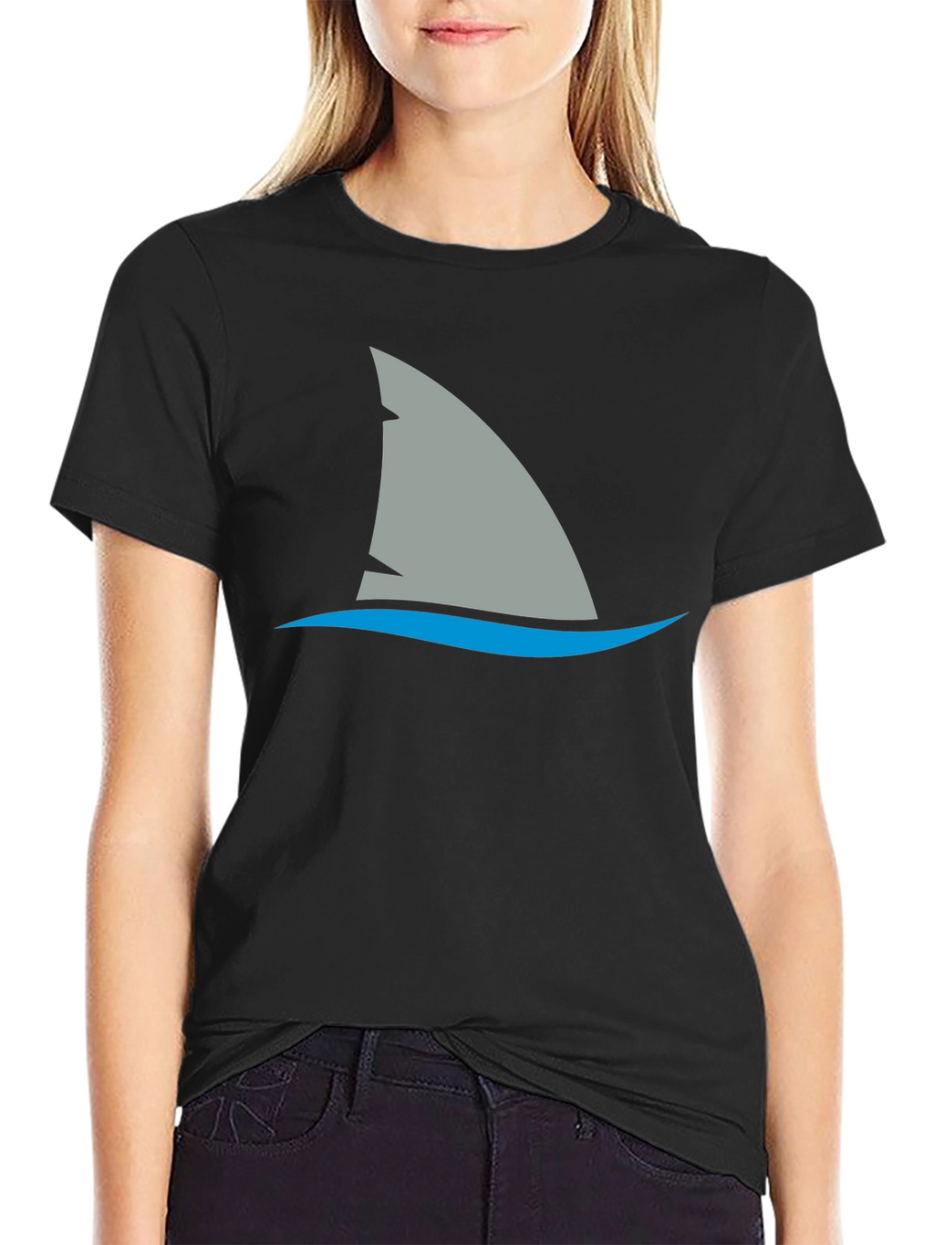 Shark Fin Graphic Tee - Black Cotton Comfort