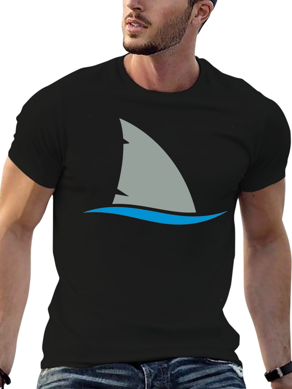 Shark Fin Graphic Tee - Black Cotton Comfort