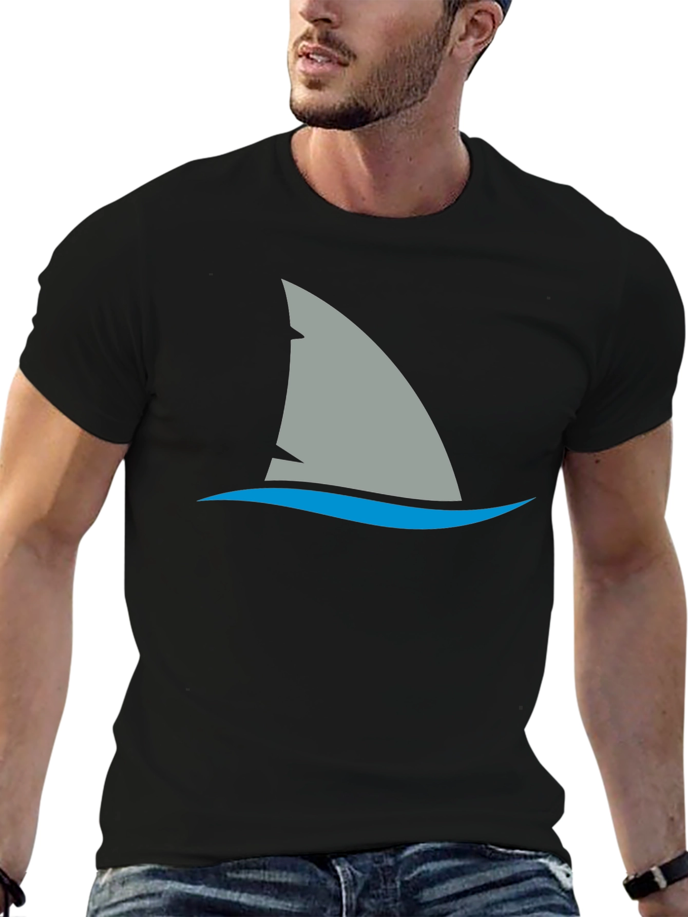 Shark Fin Graphic Tee - Black Cotton Comfort