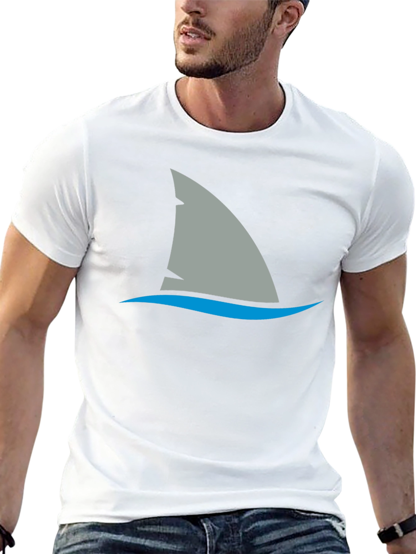 Shark Fin Graphic Tee - Black Cotton Comfort