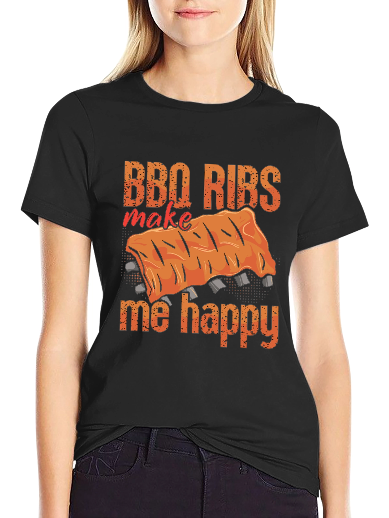 BBQ Ribs Make Me Happy T-Shirt - Funny Foodie Tee