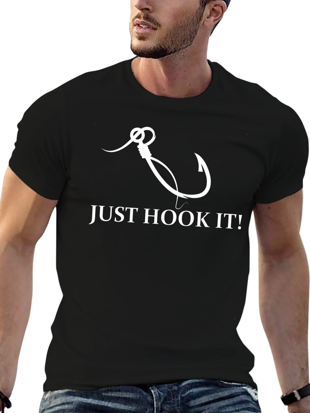 Just Hook It! Fishing T-Shirt - Black Cotton Tee