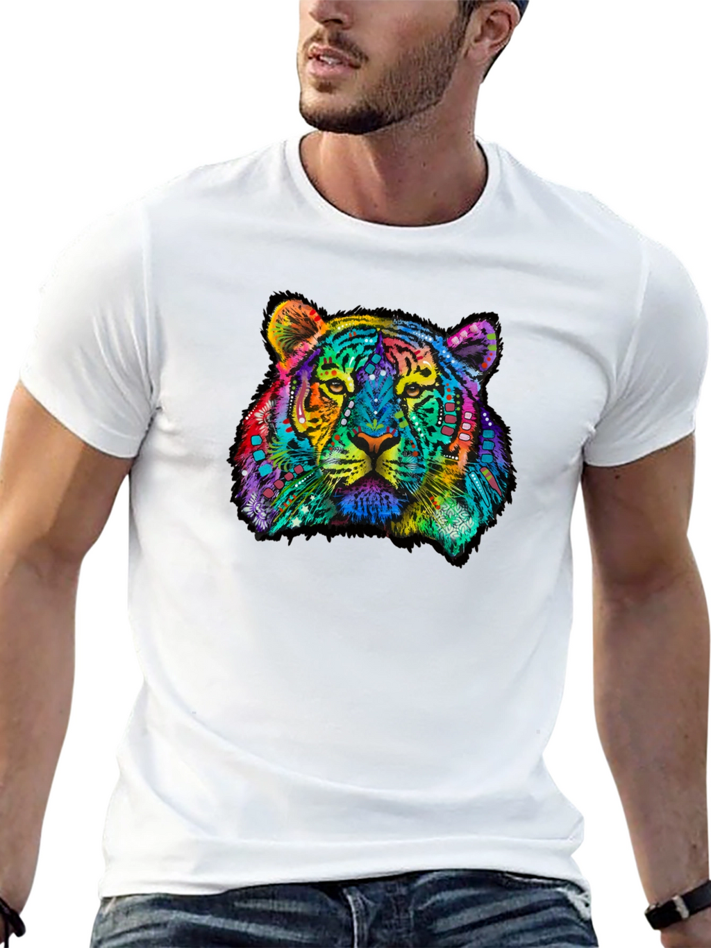 Vibrant Tiger Graphic Tee - Black Cotton T-Shirt