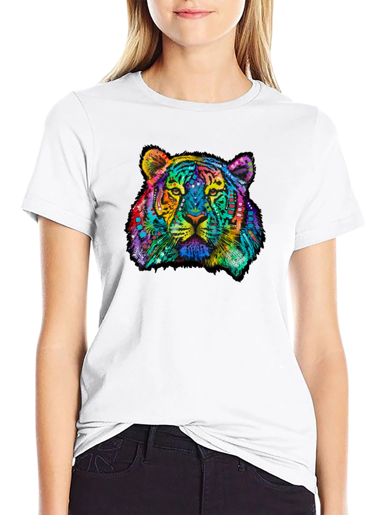 Vibrant Tiger Graphic Tee - Black Cotton T-Shirt