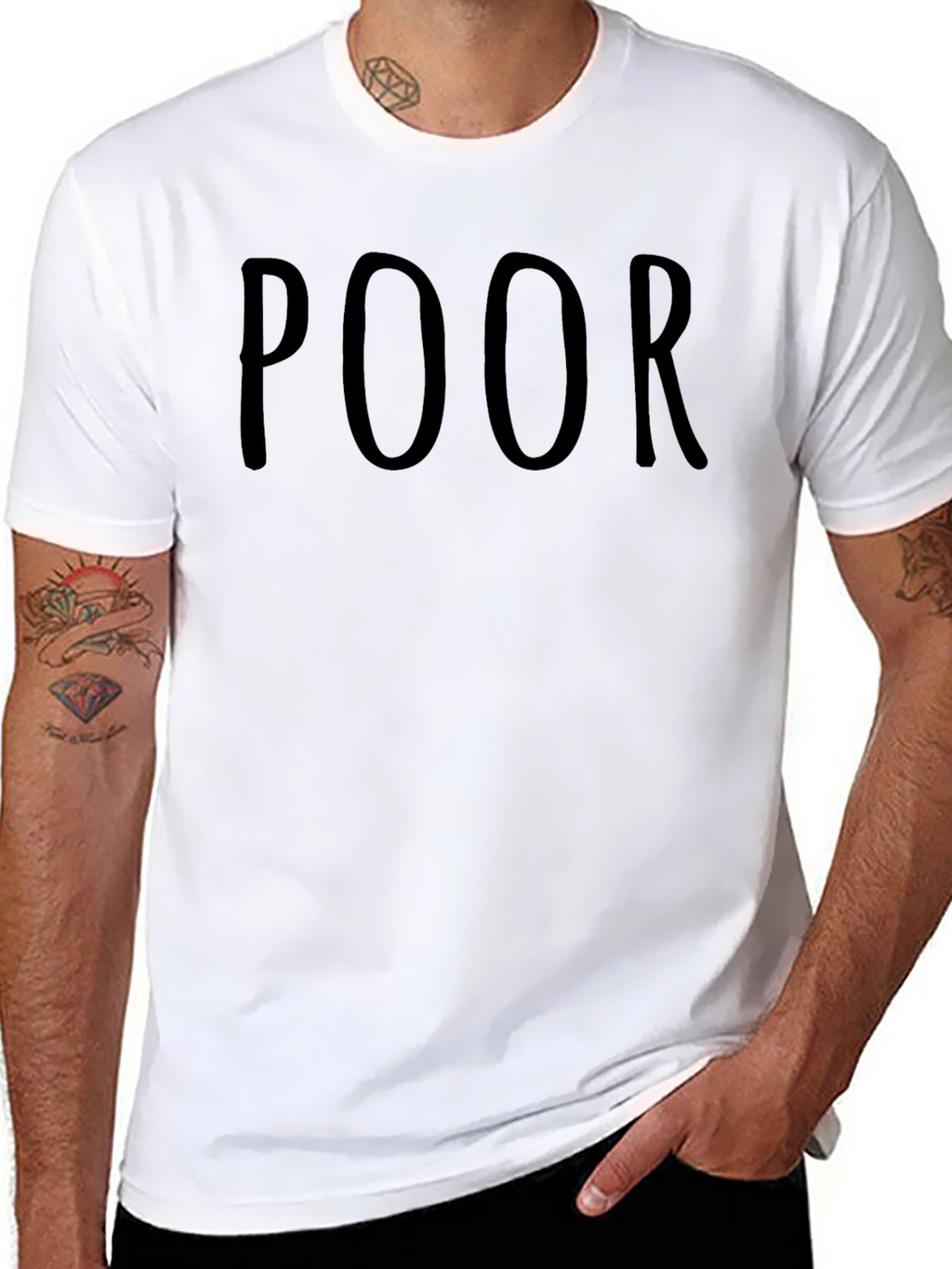 Mens Black POOR Graphic Tee - Casual Style